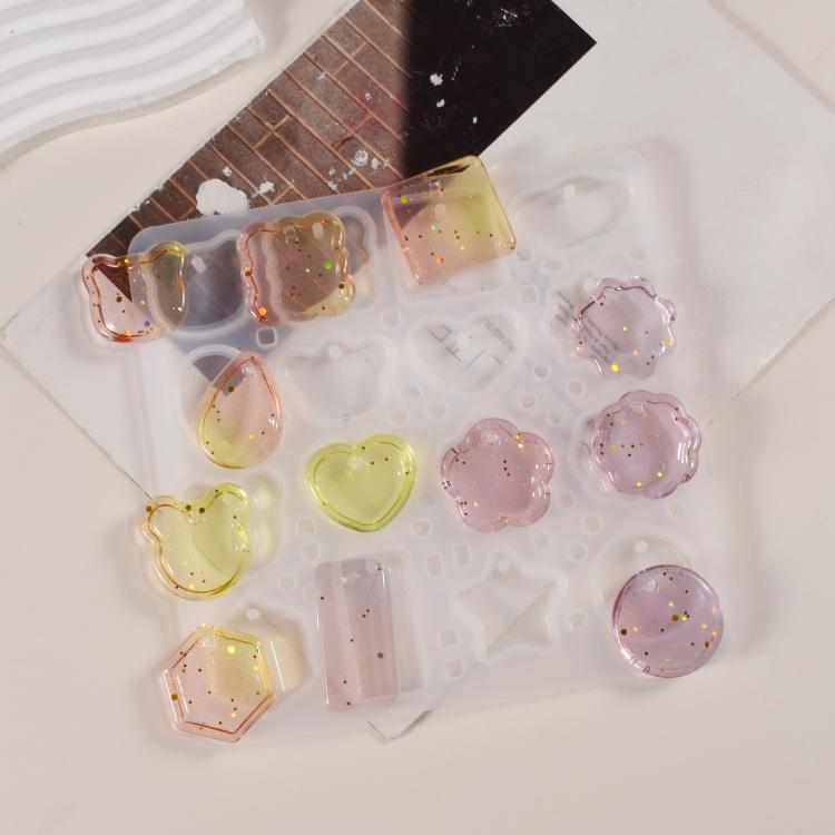16-Cavity Resin Jewelry Mold Silicone Multi-Shape Earring Stud and Pendant Casting Mold with Holes