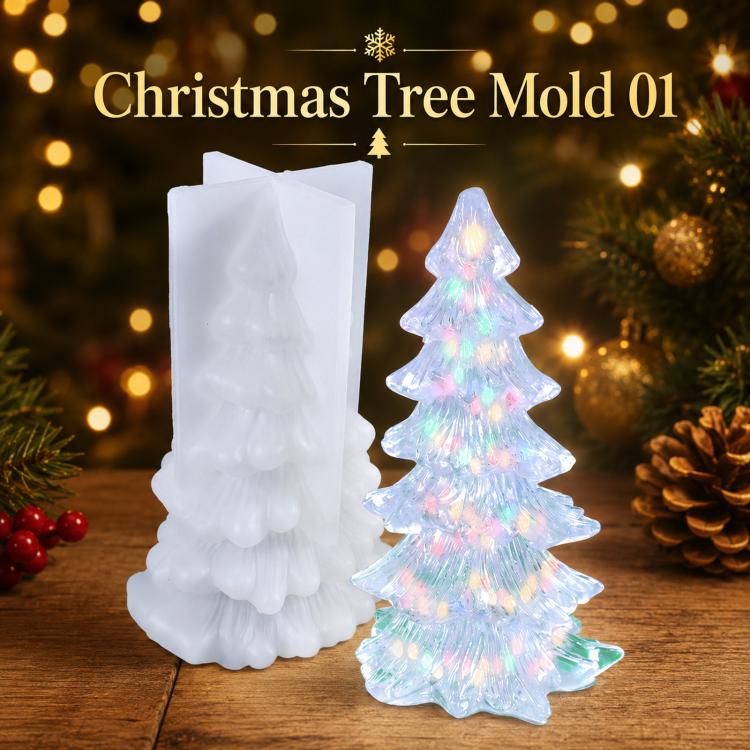 3D Christmas Tree Candle Mold Silicone Pine Tree Resin Mold for Epoxy Casting, 01, 02