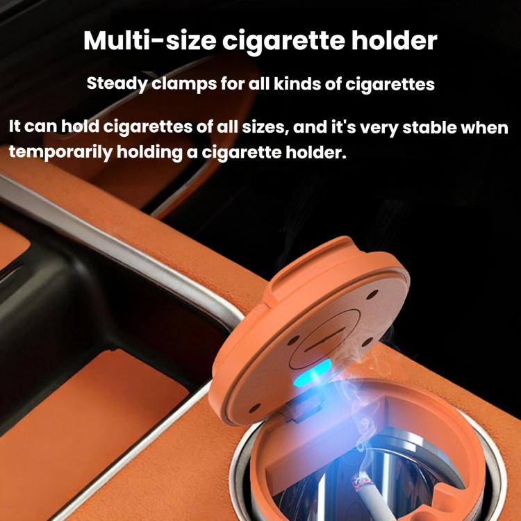 Car Ashtray With Lid & LED Light Metal Fireproof Cigarette Disposal Can For Vehicle