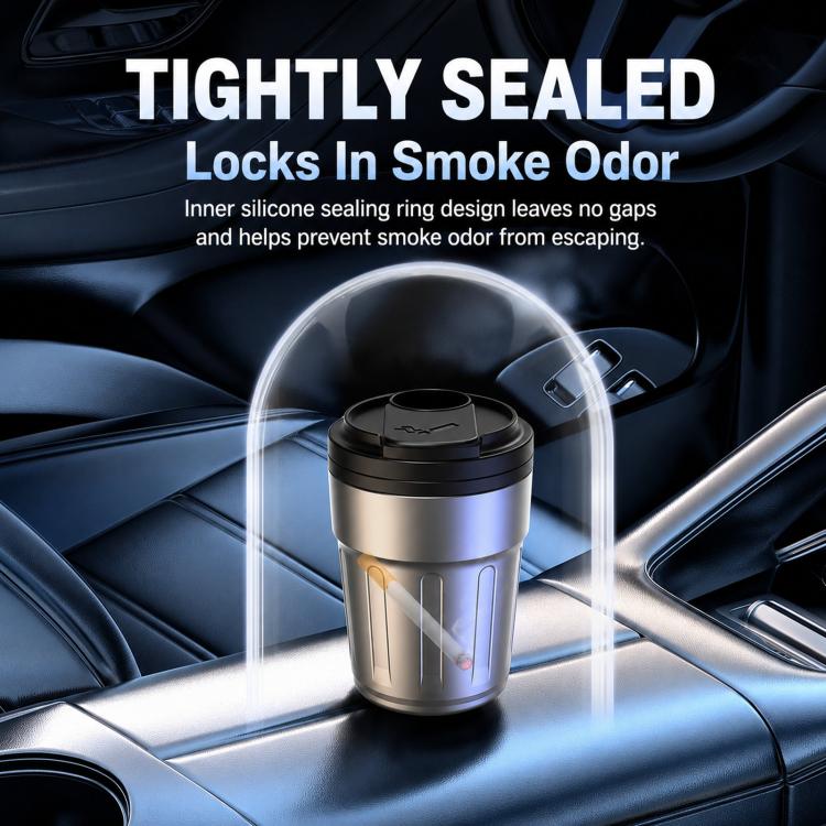 Car Ashtray With Lid & LED Light Metal Fireproof Cigarette Disposal Can For Vehicle