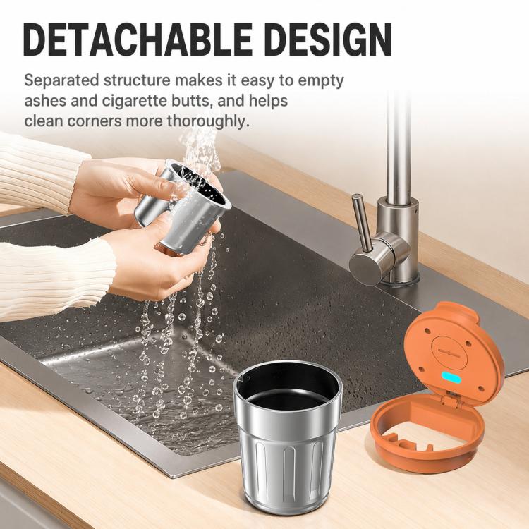 Car Ashtray With Lid & LED Light Metal Fireproof Cigarette Disposal Can For Vehicle