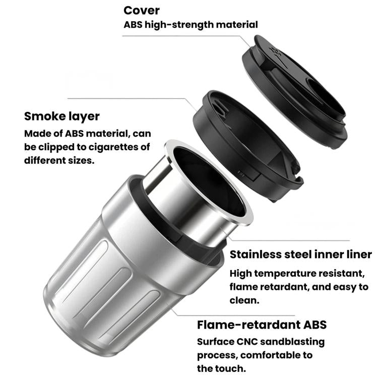 Car Ashtray With Lid & LED Light Metal Fireproof Cigarette Disposal Can For Vehicle