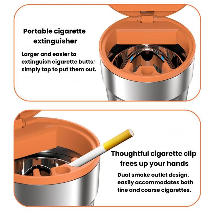 Car Ashtray With Lid & LED Light Metal Fireproof Cigarette Disposal Can For Vehicle