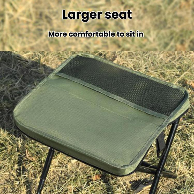 Green large foldable crossbody bag-stool with textured padded seat top.