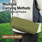 Green padded crossbody bag-style stool carried over a shoulder on clothing.