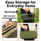 Green foldable crossbody bag with mesh storage pocket and top handle