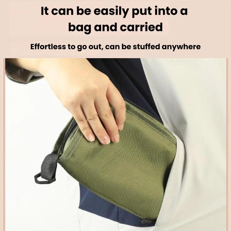 Green foldable bag stool carried by hand with zipper opening