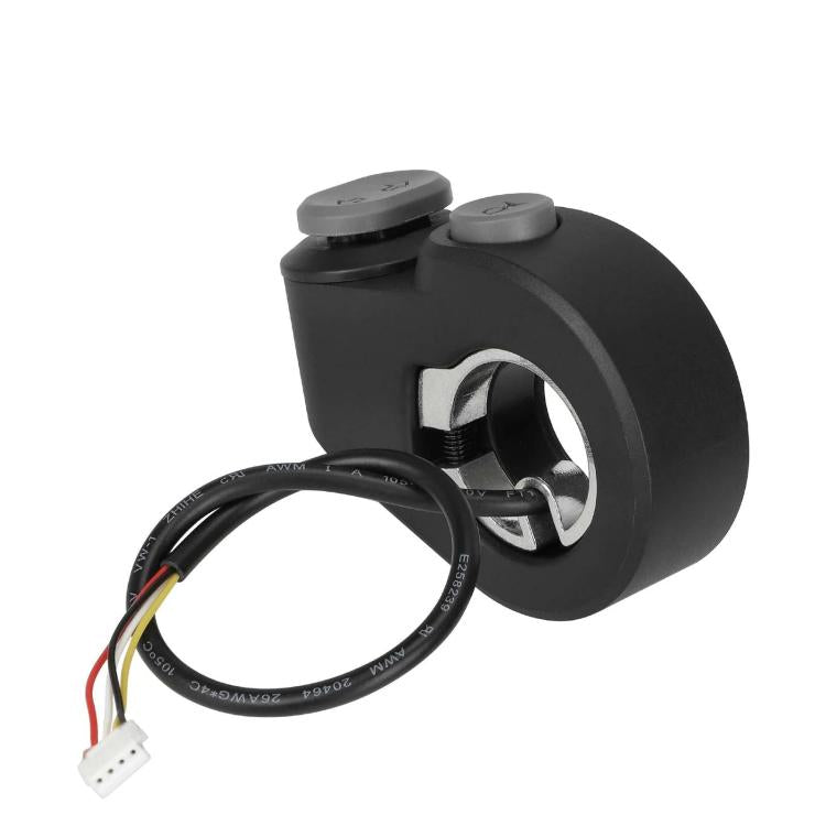 Black horn and turn-signal control switch with mounted circular button modules