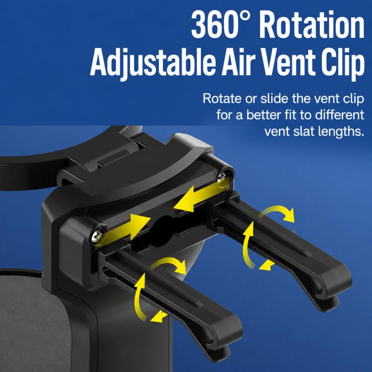 Adjustable air vent clip for car cup holder, black clamp with rotation mechanism
