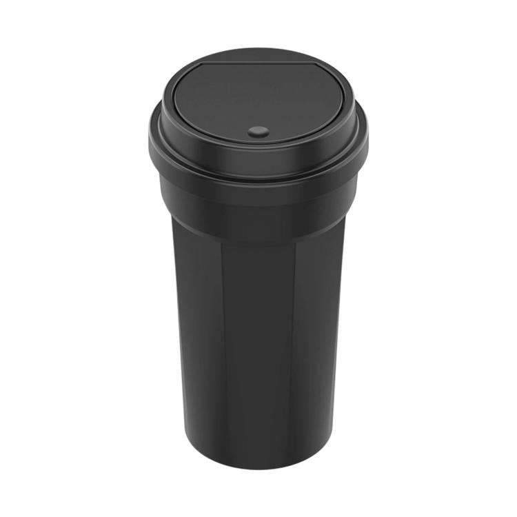 Car trash can with lid, matte black round-top container with compact upright shape