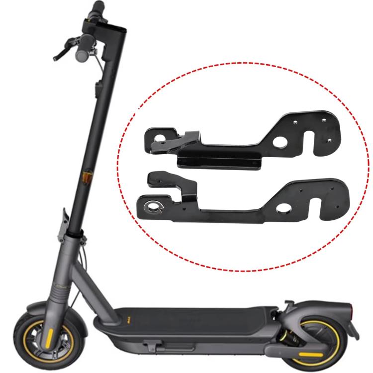 Set of black scooter swing arm brackets shown on a side view of scooter.