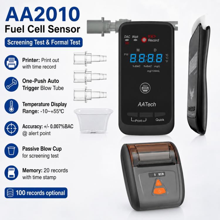 High-precision Electrochemical Alcohol Detector With Wireless Printer, EU Plug