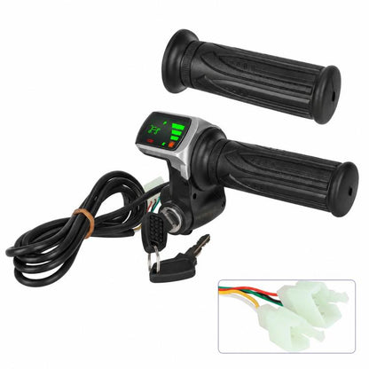 Black twist throttle grip assembly with speed control display and wiring harness