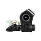 Black twist throttle grip assembly with circular port, wiring, and connector plug