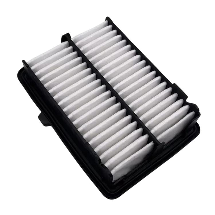 Air filter panel with pleated white media and black outer frame