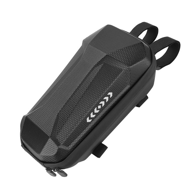 Waterproof EVA hard-shell handlebar bag, textured black, with two mounting straps