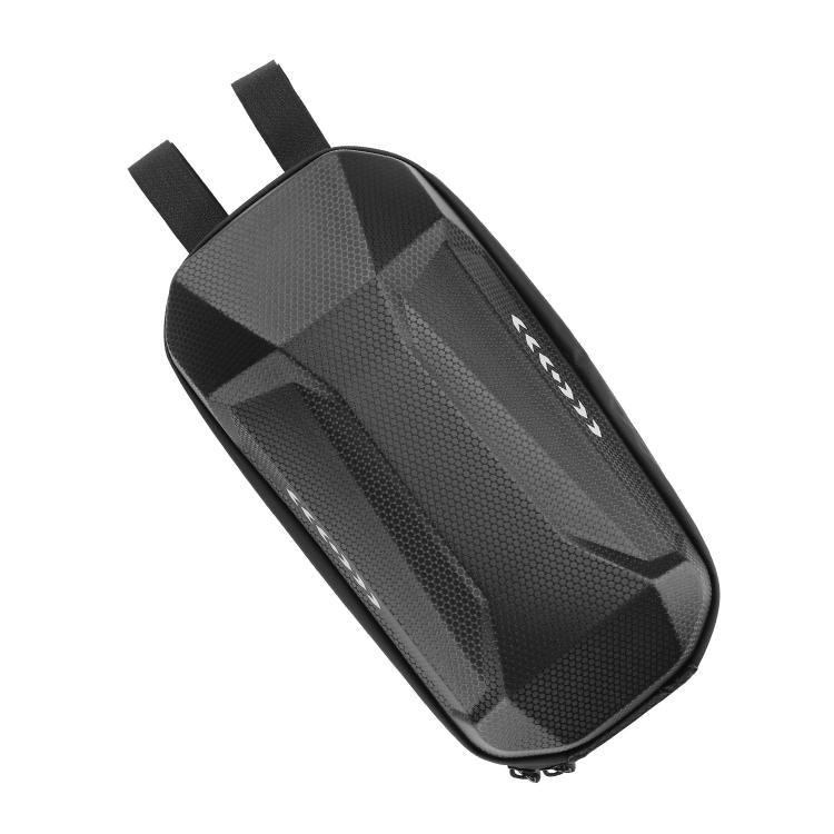 Waterproof EVA hard-shell handlebar bag, black textured shell, zipper along edge