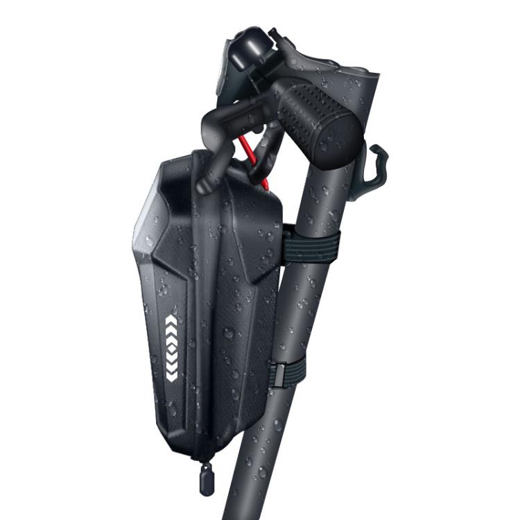 Waterproof EVA hard-shell handlebar bag, black, shown with water droplets effect