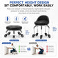 Low rolling stool with wheels, compact height design with black seat and caster base