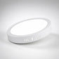 Round white flush-mount LED ceiling panel light, flat diffuser with 3 vent slots
