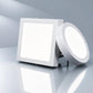 Square white flush-mount LED ceiling panel light with matching round side light fixture