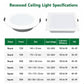 Recessed ceiling LED light, white round and square panel models with specification table
