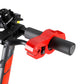 Red handlebar grip lock clamps over brake lever and handlebar grip