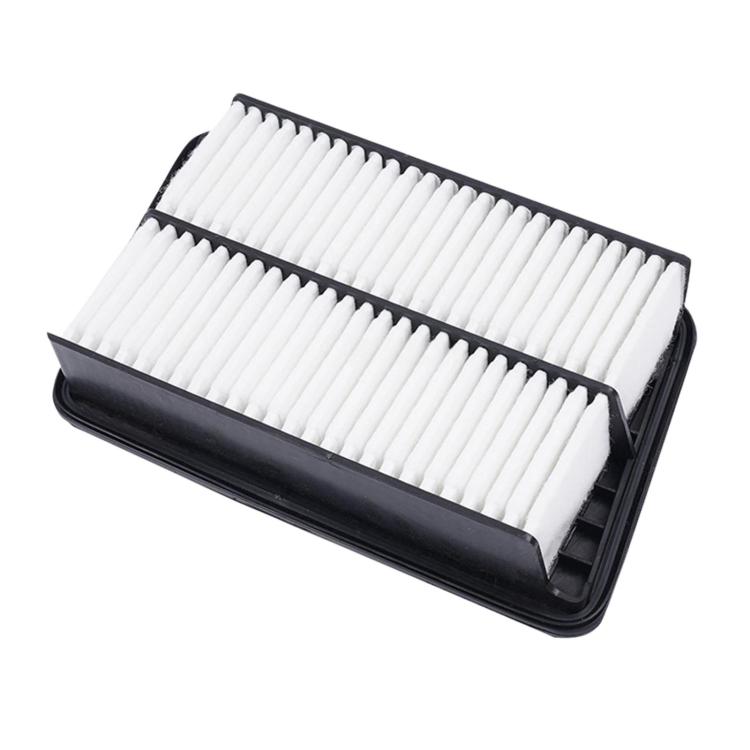 Car air filter with two sections of white pleated media and black base