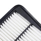 Close-up of white pleated air filter media inside black frame