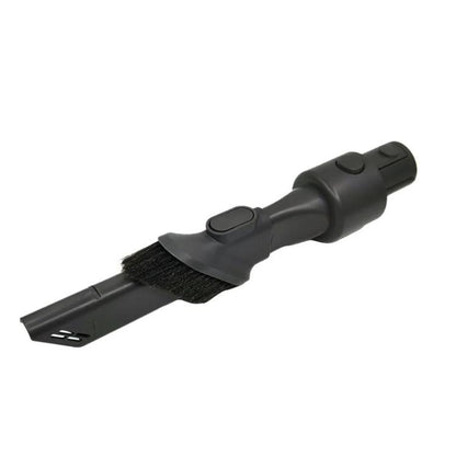 Long flat suction nozzle with stiff brush bristles, black vacuum crevice tool