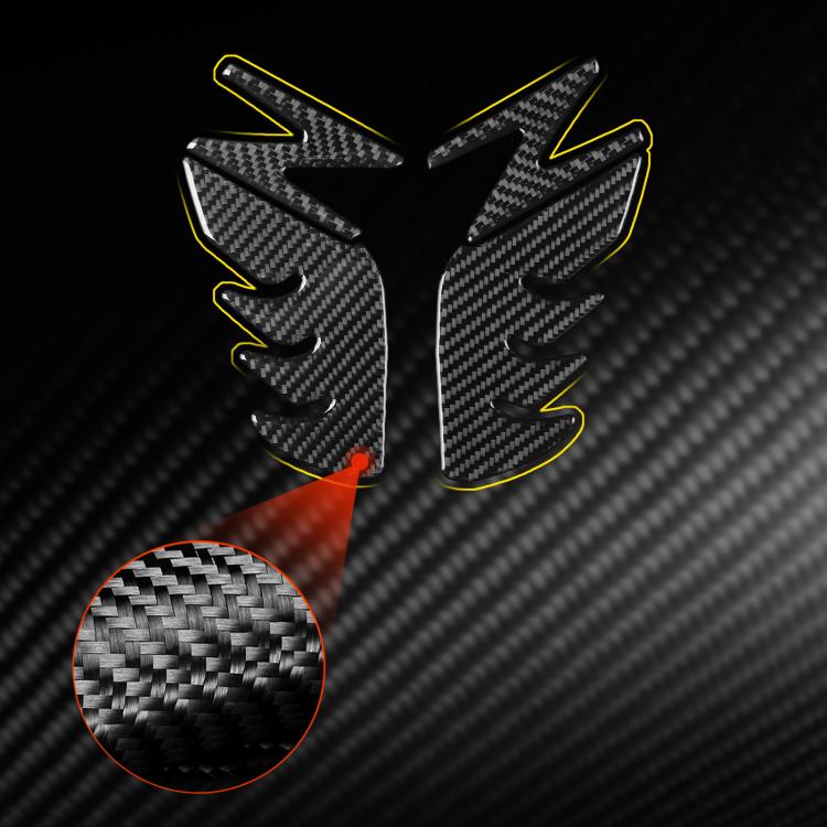 Fuel tank decorative stickers set with black carbon-fiber look and yellow trim details.