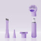 Purple cordless handheld pet hair vacuum with grooming brush head and nozzle