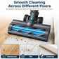 Motorized floor brush head with blue bristle roller and wide cleaning nozzle