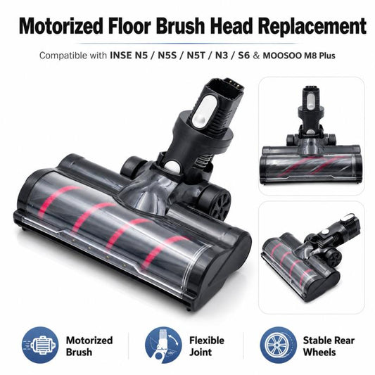 Motorized floor brush head replacement with transparent roller and mounting connector
