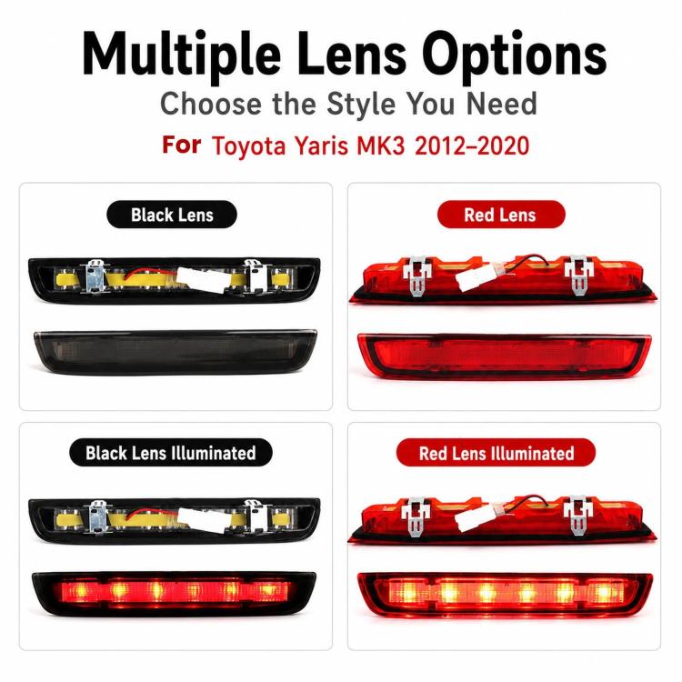 Rear high-mounted brake light lens options: black and red variants