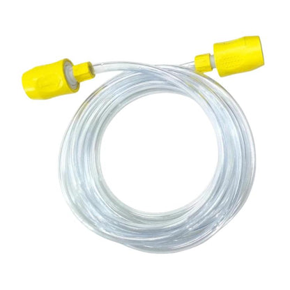 Clear coiled spray extractor hose with yellow end connectors