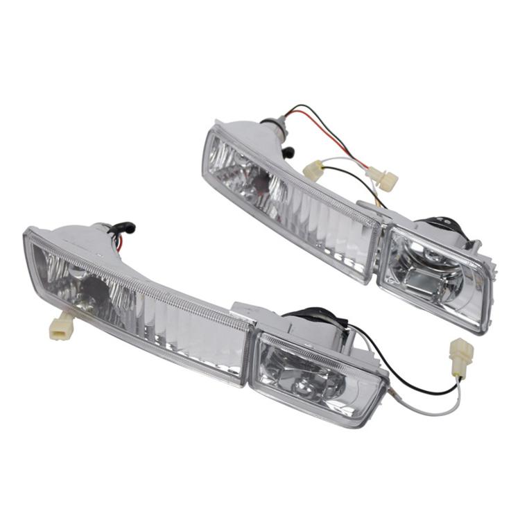 Front bumper fog lights, crystal clear lens pair with chrome housing and wiring