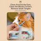 Blue pet facial and eye comb with curved handle and fine metal teeth