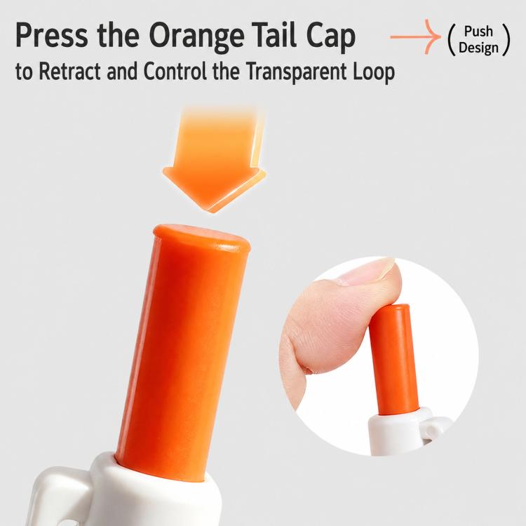 Orange tail-cap retractable tick remover pen with clear loop tip