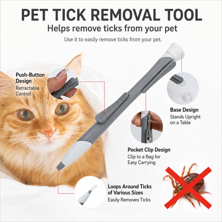 Retractable Tick Remover Lasso Slide Lock Extraction Loop Pen with Standing Base