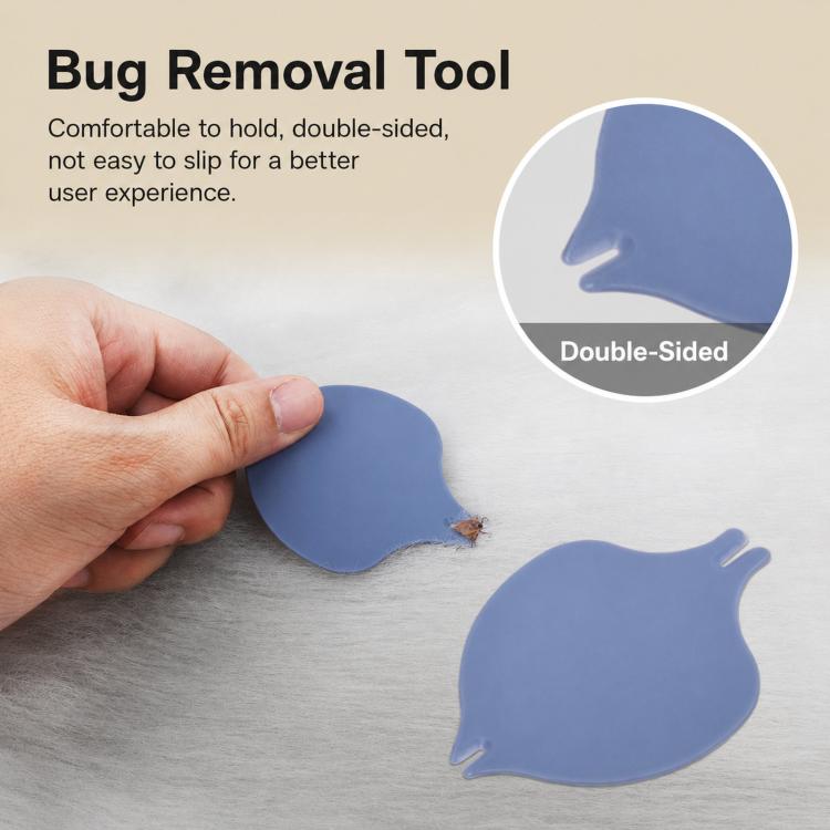 Double-sided bug removal tool in blue with rounded shape for tick grabbing