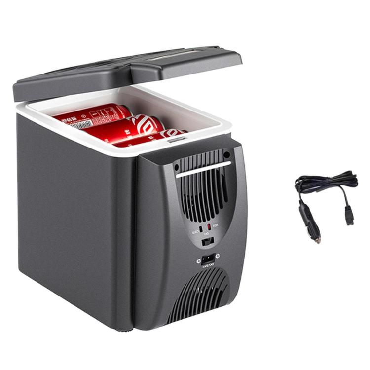 Portable 6L car mini fridge, dark gray, open lid with side ventilation grille