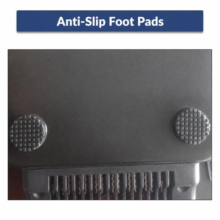 Anti-slip foot pads on portable car mini fridge, dark gray base