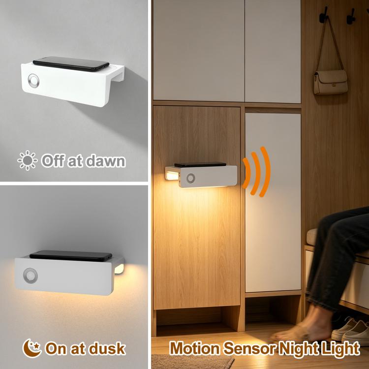 2-In-1 Motion Sensor Nightlight With Phone Shelf Rechargeable LED Sconce For Restroom
