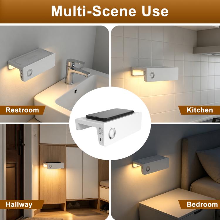 2-In-1 Motion Sensor Nightlight With Phone Shelf Rechargeable LED Sconce For Restroom