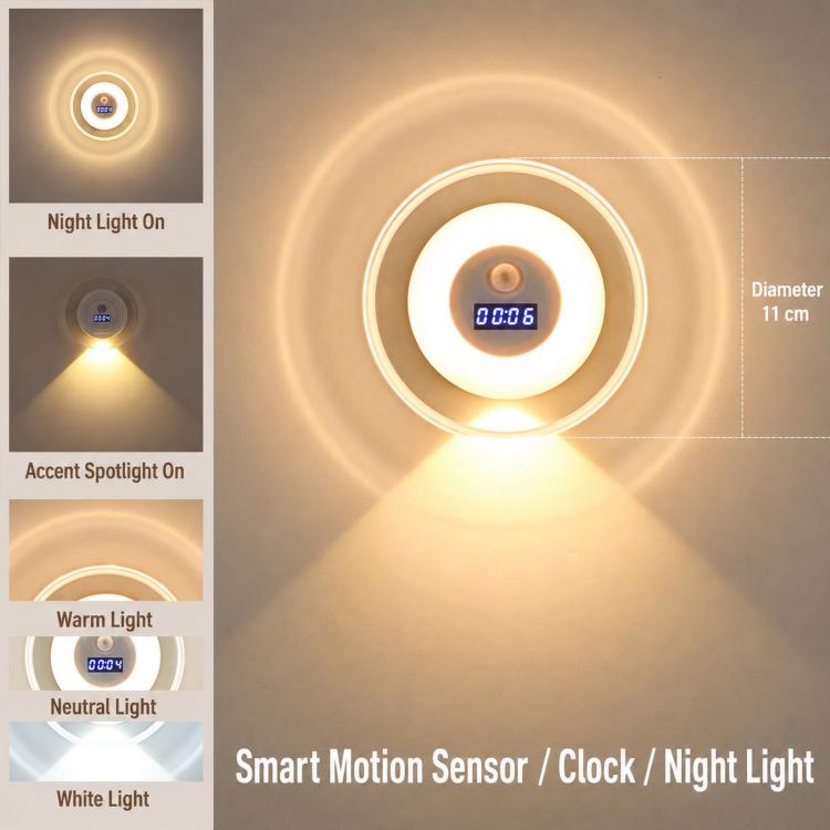DMS-A2501 Smart Remote Control Clock Wall Lamp Motion Sensor Night Light For Bedroom Bedside, DMS-A2501