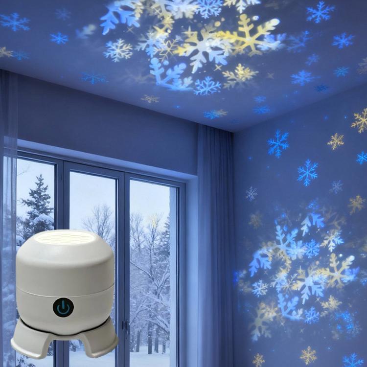 White LED projector light with dome head and three-foot base, power button visible