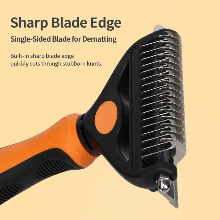 2-in-1 pet grooming blade edge with black comb head and orange handle