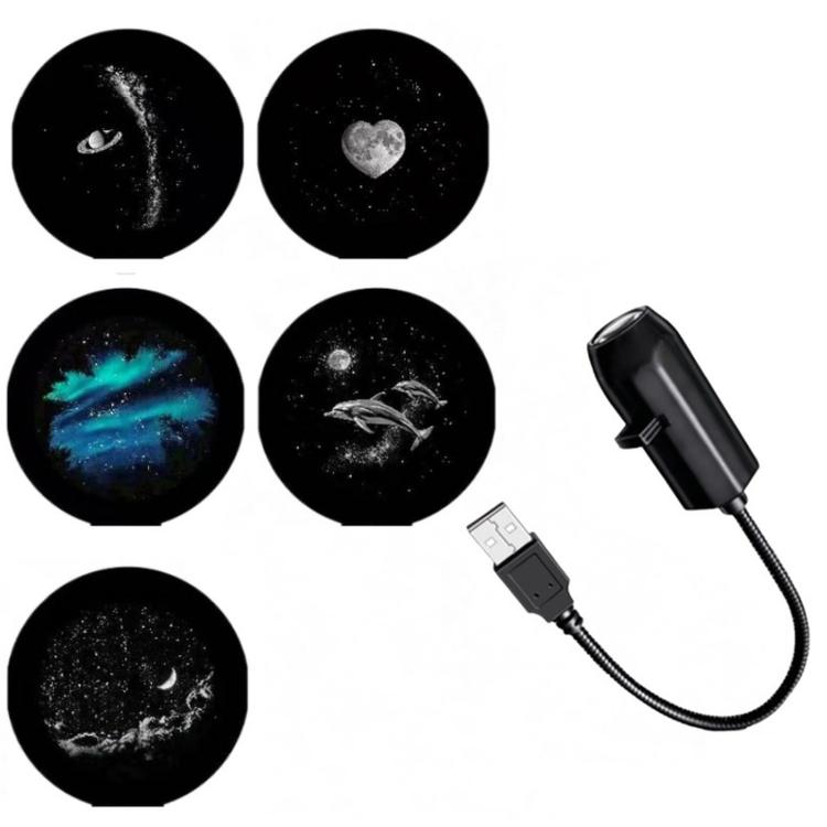 USB LED projector night lamp with galaxy and animal slide set and USB cable