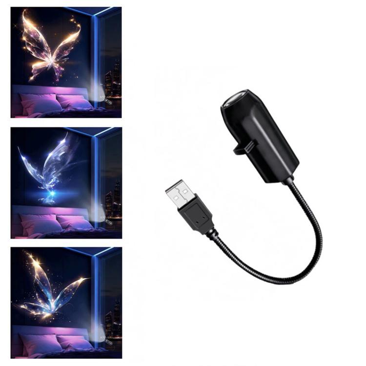 USB LED projector night lamp with butterfly-style slide set and USB cable